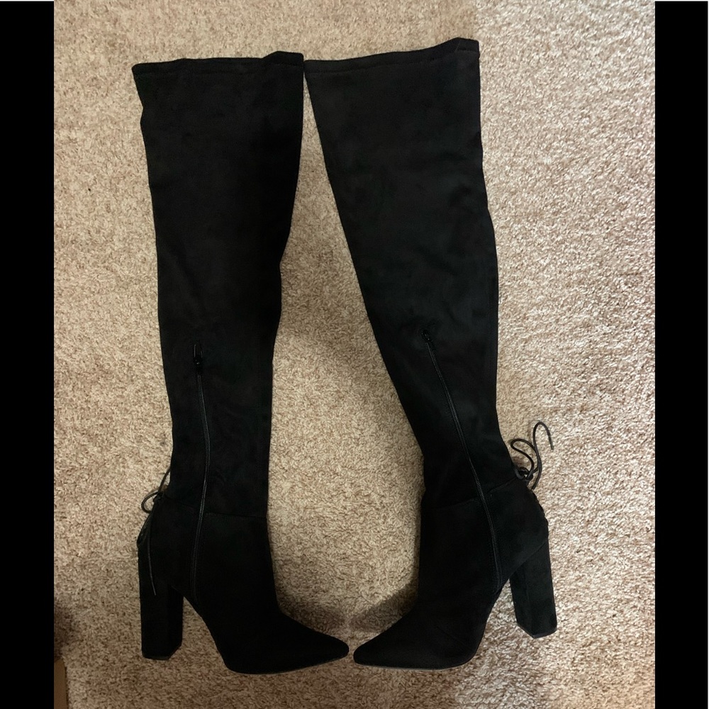 Ivona Stretch Over The Knee Boot Black heeled over the knee boot